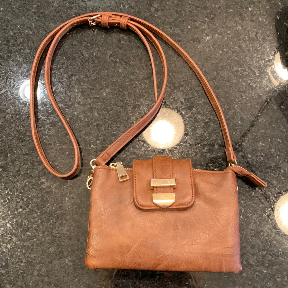 Small brown, leather crossbody purse